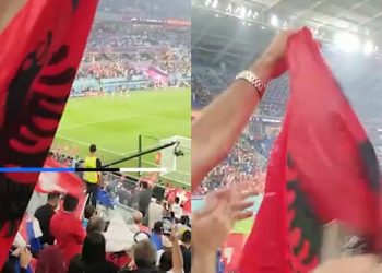 Pavarësisht bllokadës, flamuri shqiptar shfaqet në ndeshjen Serbi-Zvicër. Shikoni…