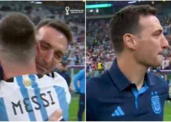 E arritën qëllimin! Përqafimi emocionues i Messit me trajnerin Scaloni. Shikoni momentin…