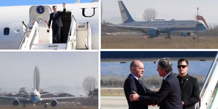 Blinken prek tokën shqiptare, avioni i Sekretarit Amerikan mbërrin në Rinas…