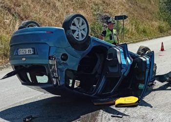 E FUNDIT/ Aksident në Pogradec-Korçë, makina përmbyset në mes të rrugës…