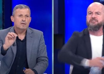 “O maskara”/ Zëdhënësi i Berishës gjuan me shishe analistin, plas keq sherri “live” në emision…