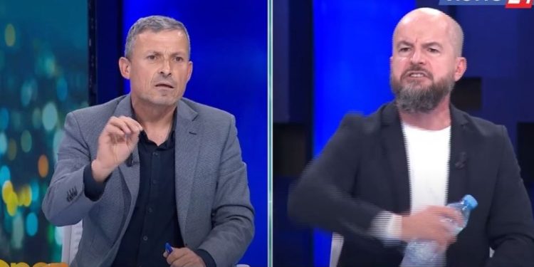 “O maskara”/ Zëdhënësi i Berishës gjuan me shishe analistin, plas keq sherri “live” në emision…