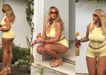 Ariella “ndez” rrjetin/ Modelja del në ballkon me të brendshme transparente, kujdes…