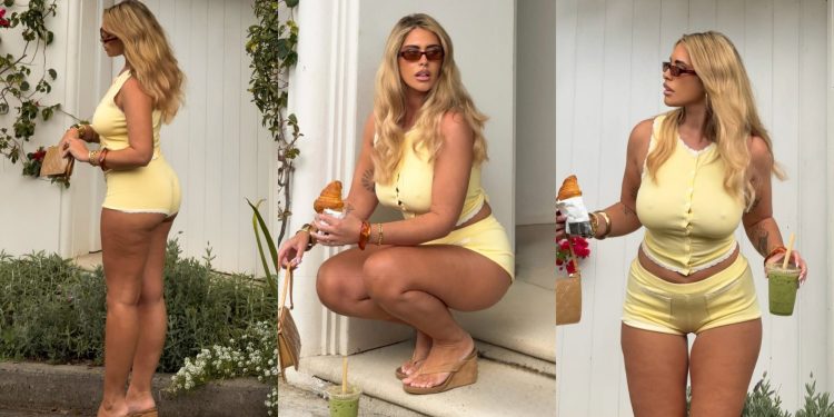 Ariella “ndez” rrjetin/ Modelja del në ballkon me të brendshme transparente, kujdes…