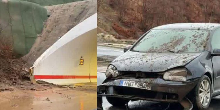Moti i keq/ E papritur! Masivi i dheut i shembet para xhamit makinës në hyrje të tunelit…