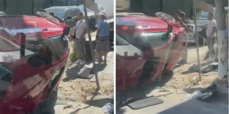 E FUNDIT/ Aksident i rëndë në Tiranë, automjeti përmbyset në mes të rrugës