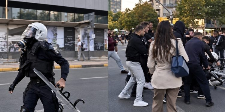 E pabesueshme! Si nëpër filma, rinia rreh policin me skafandër që po i ndiqte (VIDEO)